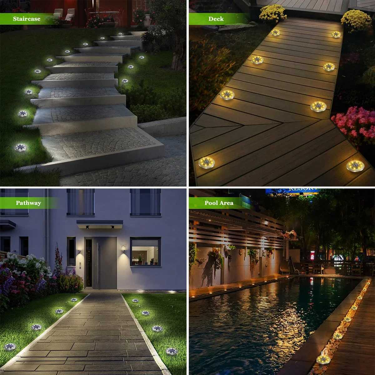Solar Ground Lights LED Waterproof Solar Garden Lights Outdoor Bright in-Ground Lights Landscape Lighting for Patio Pathway Lawn W250607