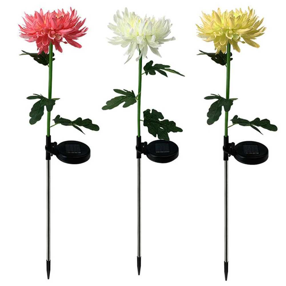 2pcs Chrysanthemum Solar Light LED Lamp Outdoor Garden Simulation Flower Lawn Light Plug-In Garden Land Lamp Light Garden Decor W250607