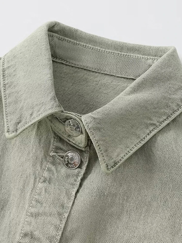 ZBZA Womens Short Denim Jumpsuit Fashion High Street Y2K Waisted Jumpsuit Solid Color Lapel Short Sleeve Jumpsuit Top 250603