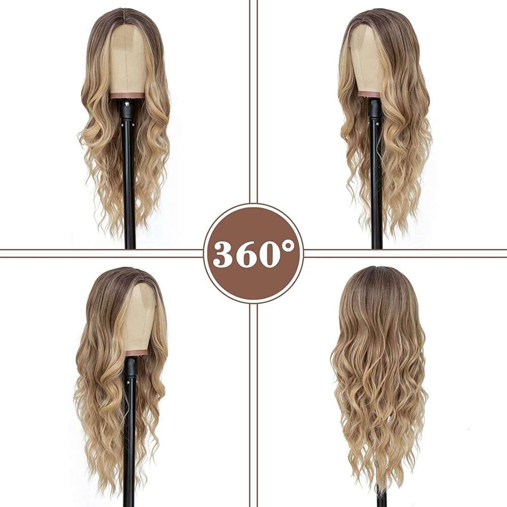 Ombre Blonde Middle Part Big Waves Long Curly Hair Wig Lace Wigs