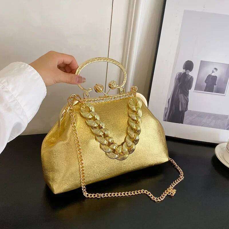 2024 Women Gold Green Chain Messenger PU Leather Shoulder Bags Shell Clip Designer Handbag And Purse Wedding Clutch