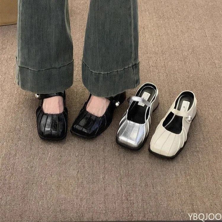 Premium Silver Half Slippers Womens outdoor wear 2025 summer shoes French elegant slipper Baotou Fashion ladies Slippers 250603