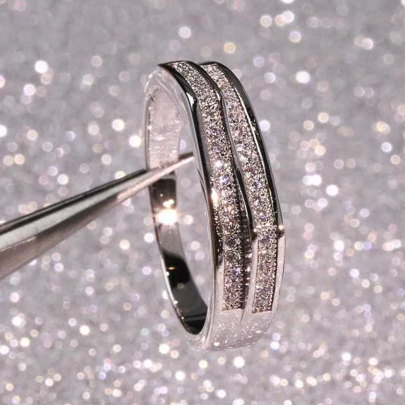 Simple Female Rings 925 Sterling Silver Double Layered Shiny Single Row Zircon Finger Rings for Women Wedding Jewelry Bijoux XJ250606