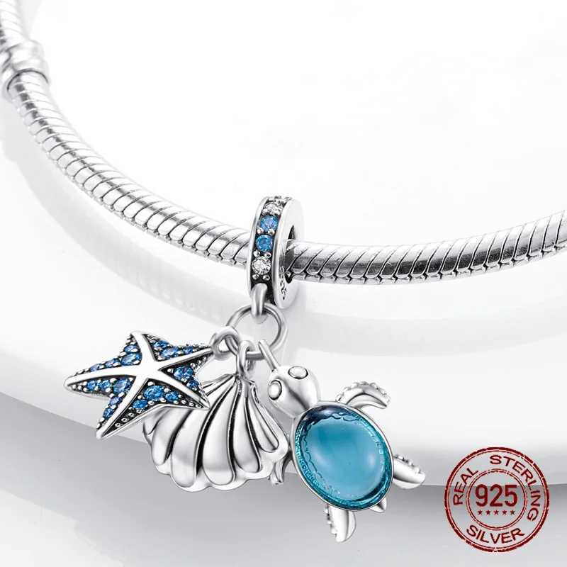 925 Sterling Silver Seashell Dolphin Mermaid Tail Blue Charms Fit Original Bracelet DIY Fashion Jewelry Ocean Charms XJ250607
