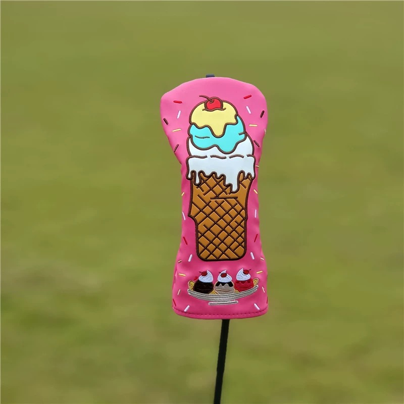 Golf Club Headcovers Wood Head covers Ice cream Design Driver Fairway Hybrid Woods Headcover Red PU Premium Leather Head