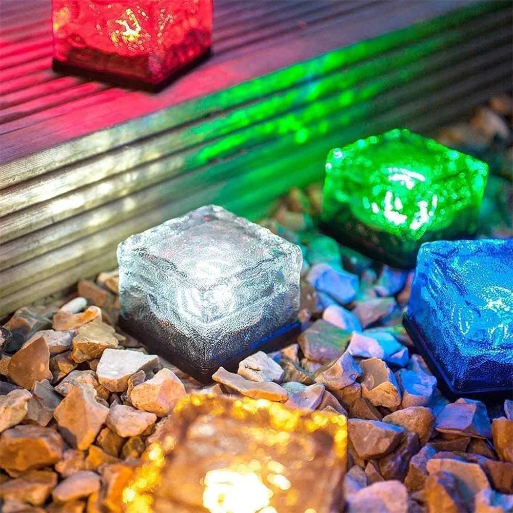 Solar Garden Lights Outdoor Paver Square Brick Ice Cube Sunlight Patio Walkway Pathway Step Solar Lamp Christmas Holiday Decor XJ250606