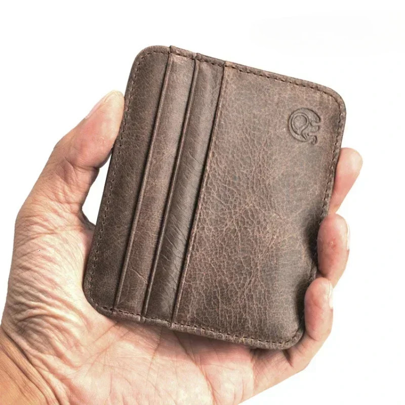 Thin Genuine Leather Mini Wallet Slim Bank Credit Card Holder Mens Business Small ID Case for Man Purse 6 Slots Cardholder 250605