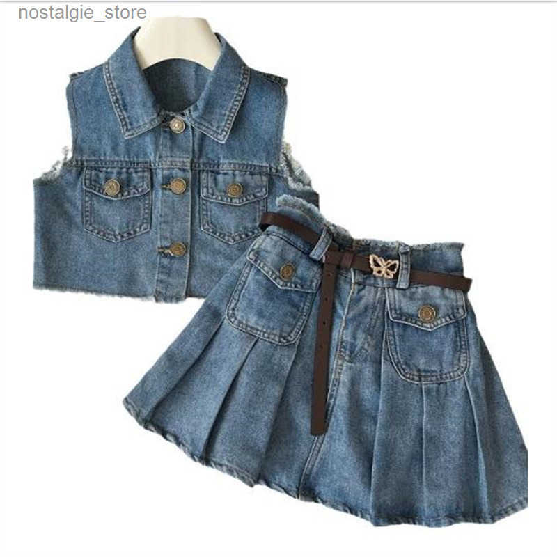 2 Piece Skirt Set Girls Denim Vest and Skirt Set Sleeveless Top and Skirt Outfit for Kids - Lightweight for Daily Use y250607S5AM