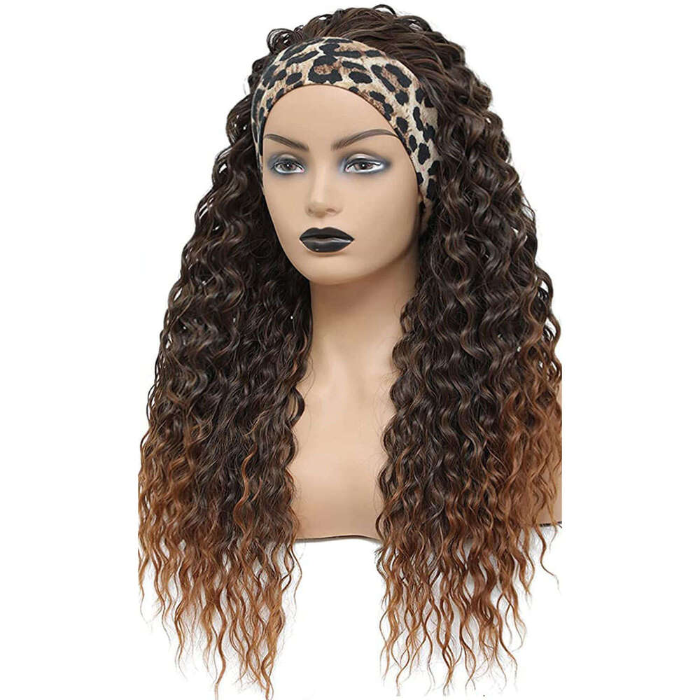 Headscarf Gradient Headband Ice Silk Hairband Long Curly Hair Small Curl Wig Cap