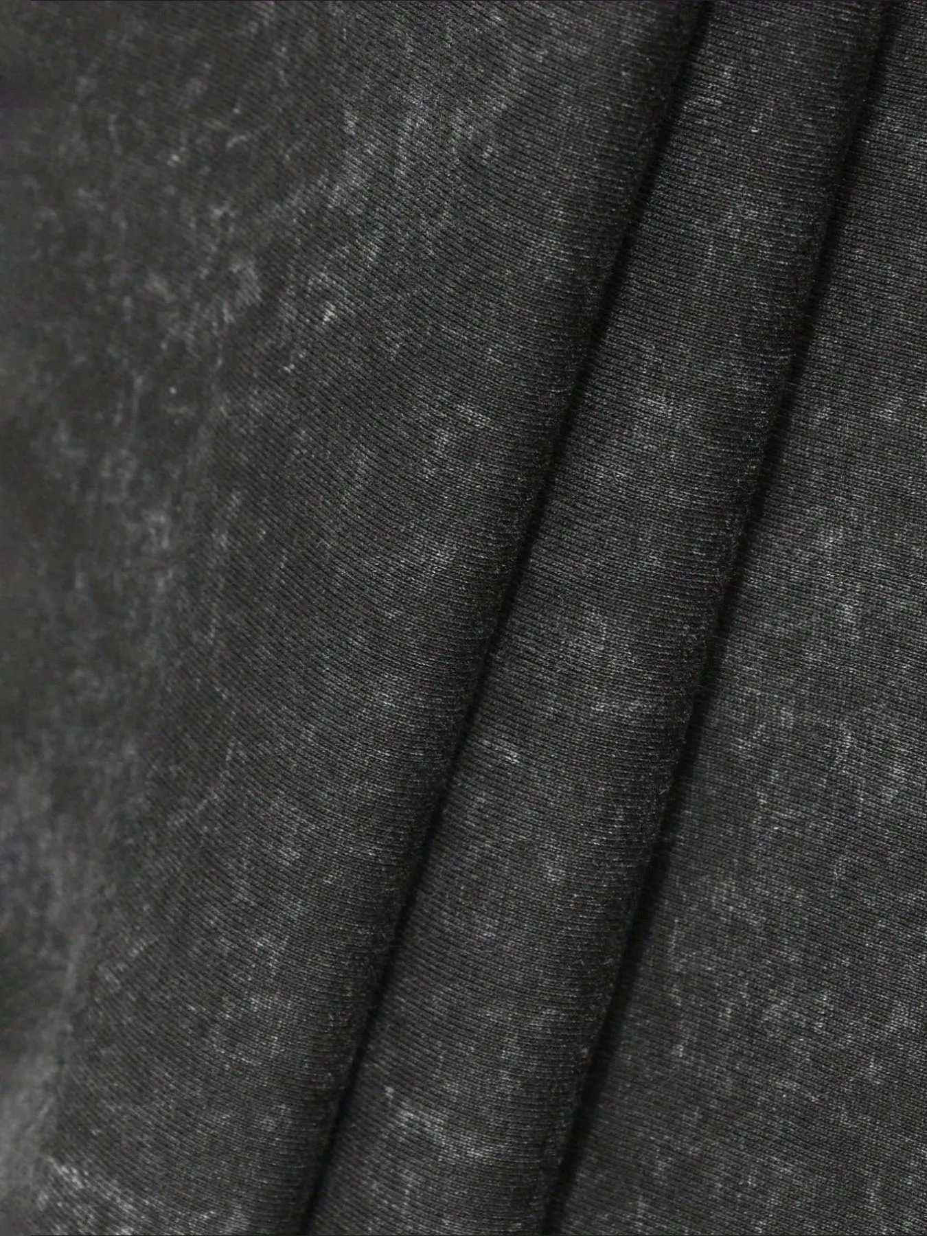 230g cotton mens washed black T-shirt with a graphic of a person and colorful little figures stylish and unique X250607