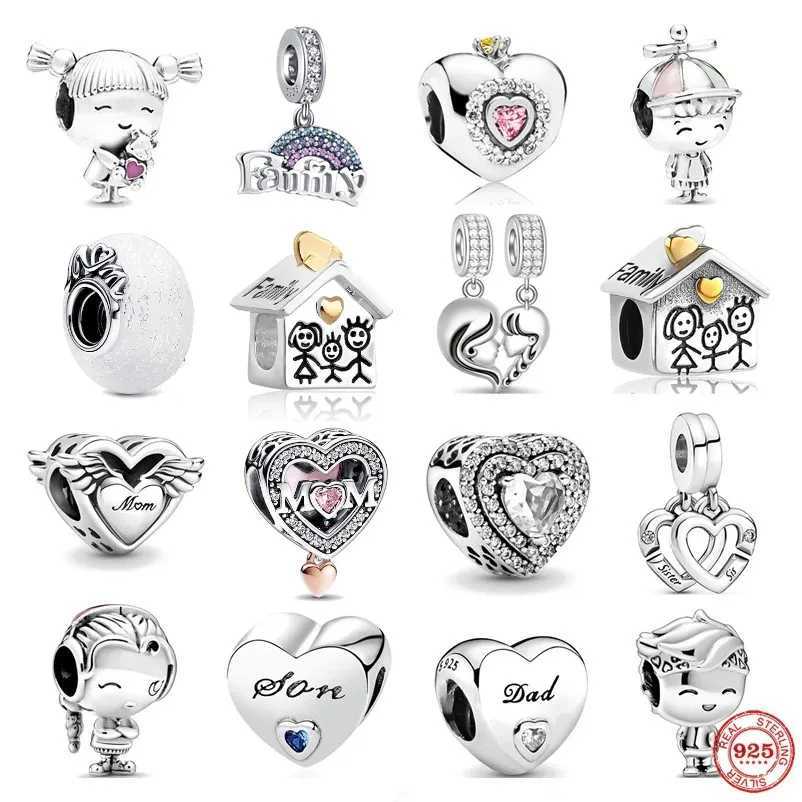 Europe 925 Silver Family Charm Fit Original Bracelet Jewelry Pendant Boy Girl Sparkling Mom Bead Sisters Dangle Plated XJ250607