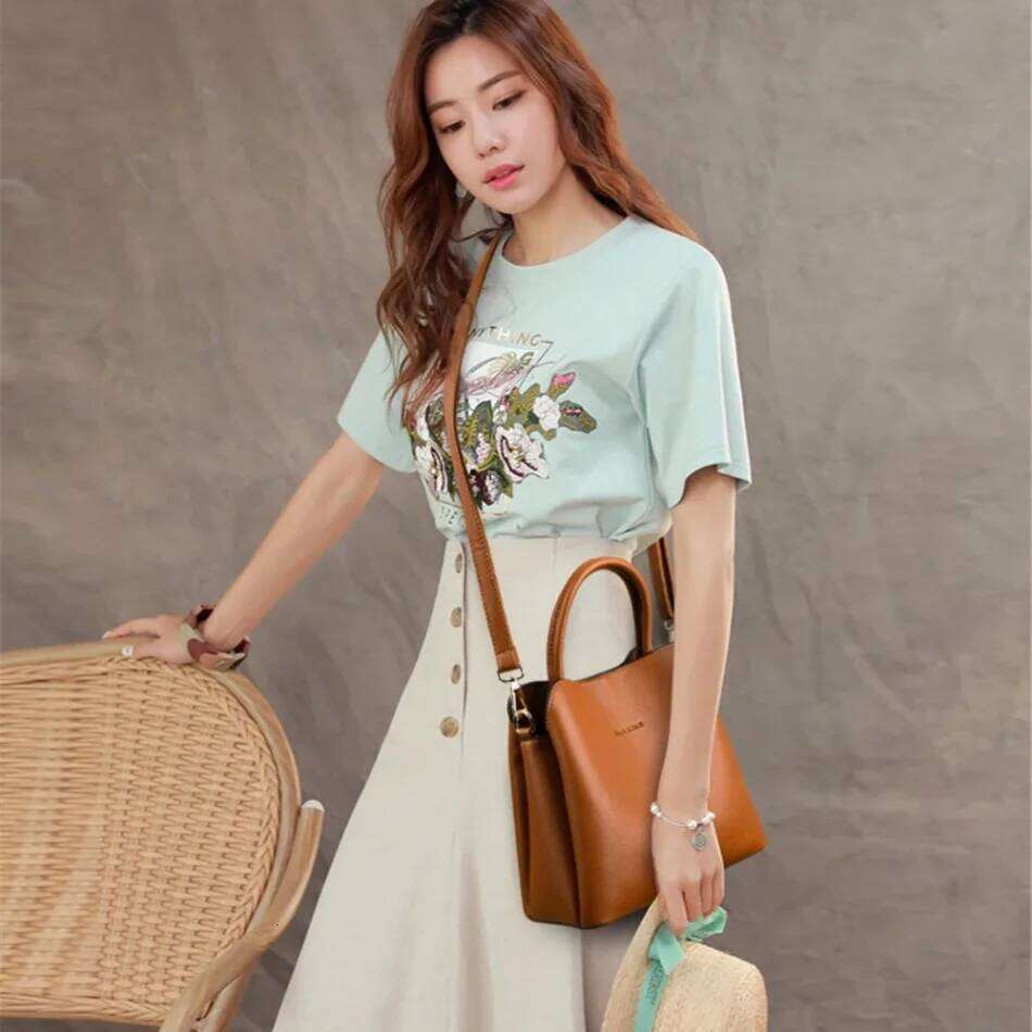 New 3 Pocket Leather Handbags Designer Female Croosbody Bags For Women Small Casual Tote Bag Sac A Main