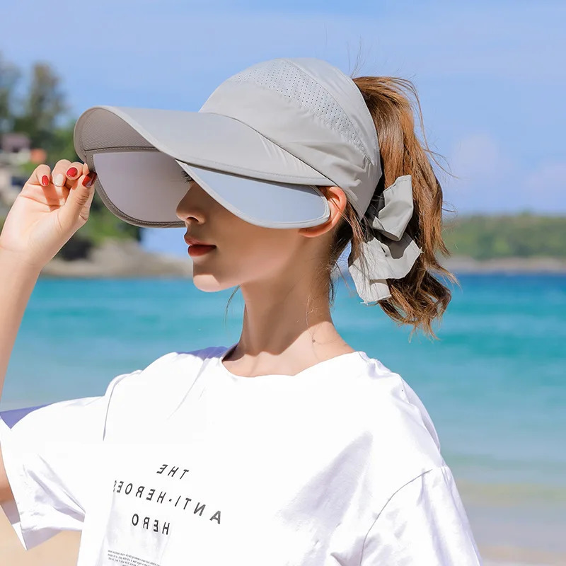 Summer Sun Hat Visor Caps Female Scalable Brim Empty Top Baseball Cap UV Protection Beach Sun Visor Hats For Women 250603