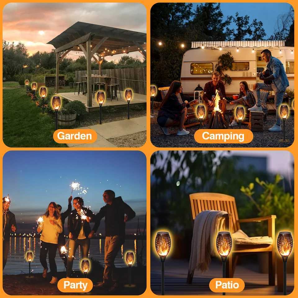 6pcs Solar Powered LED Flame Light Flickering Light Waterproof Garden Decoration Outdoor Lawn Path Yard Patio Floor Lamp XJ250606