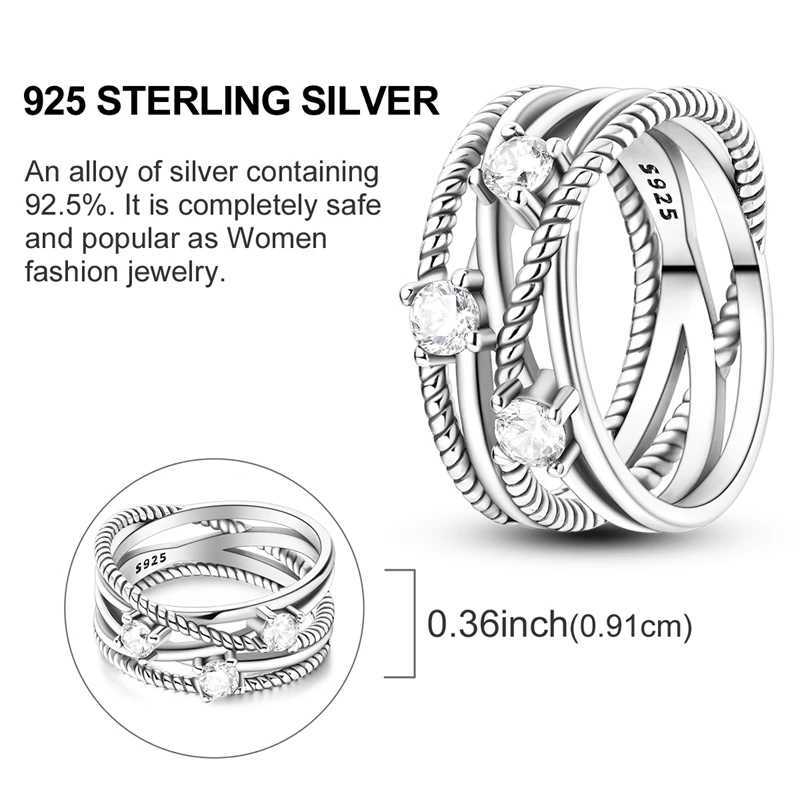 Women Silver Finger Rings for Women Original 925 Sterling Silver Cocktail Ring Geometric Cubic Zircon Heart Wedding Jewelry XJ250606