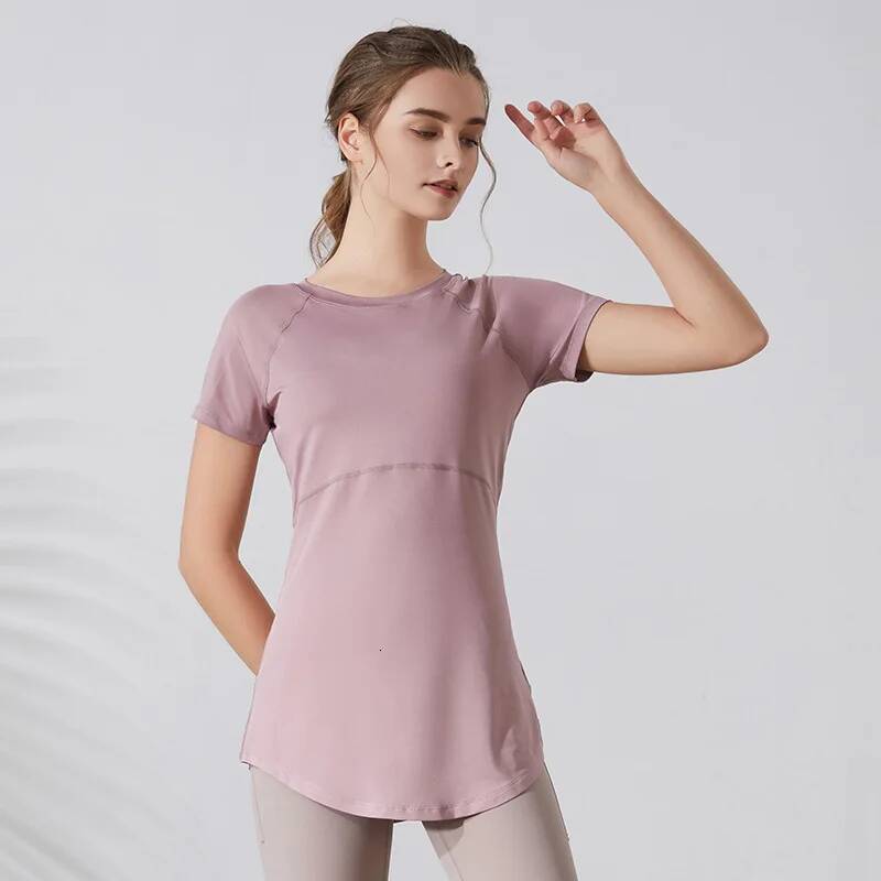 Women Yoga Shirts Short Sleeves Sport T-Shirts Breathable Slim Running Shirt Quick Dry Gym Fiess Tops Cover Hips Blouse Female