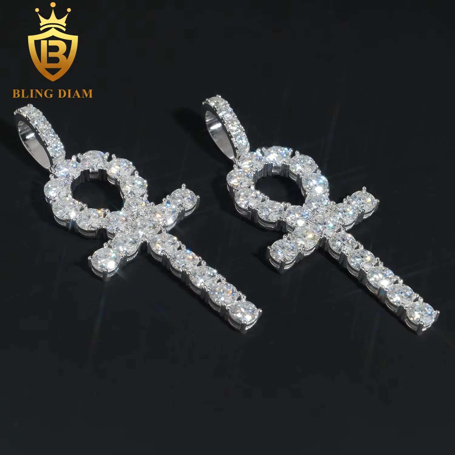 Wholesale Price Bling Hip Hop Jewelry Moissanite Iced Out Ankh Cross Pendant 925 Sterling Silver Diamond Fine Men Women
