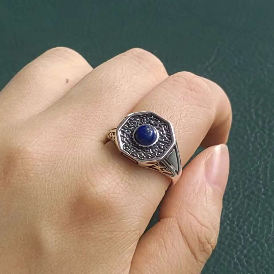 Real Pure S925 Silver Wedding Rings for Men Women Inspired by The Vampire Diaries with Lapis Lazuli Diamond Inlay Jewelry