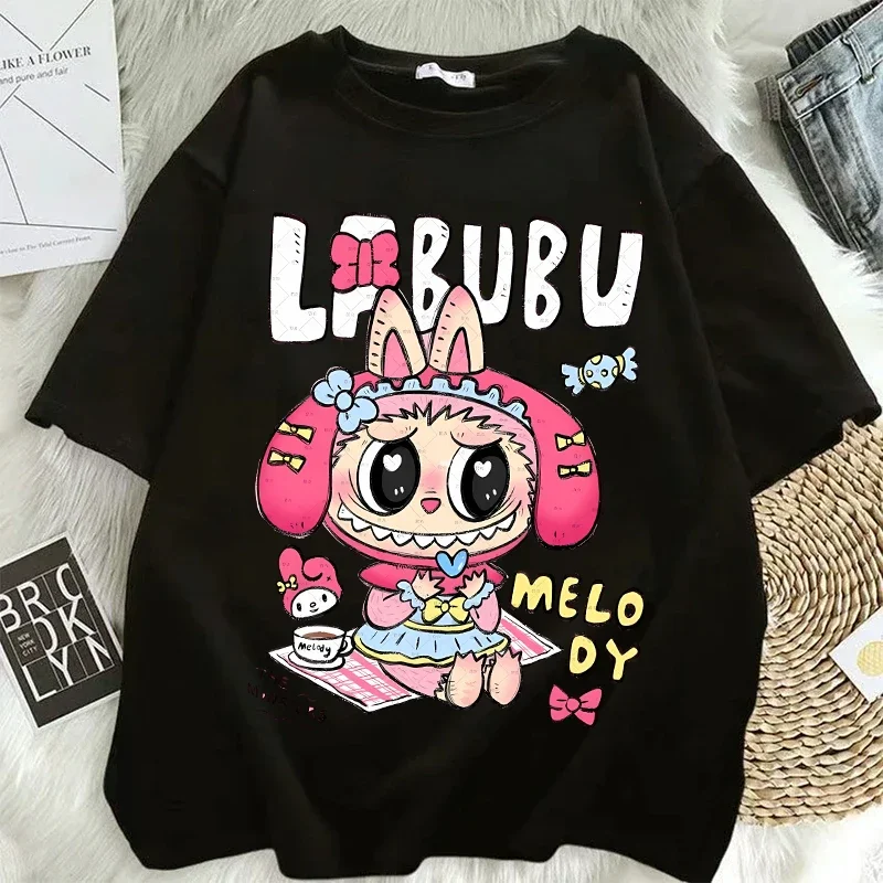 Labubu Couple Designer T-shirts Women Anime Cartoon Fashion Short Sleeved Tops Street Trends Hip Hop Clothing Adult Clothes 2025 New