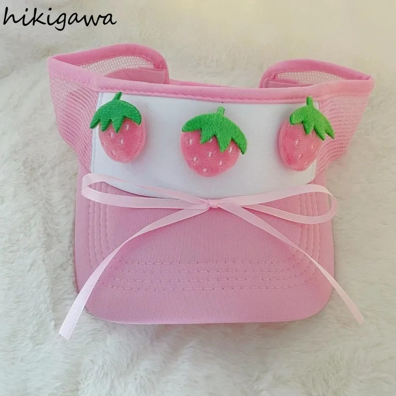 Summer 3D Strawberry Bow Duckbill Hat for Women Empty Top Baseball Hats Large Brim Sun Visors Outdoor Sports Running Cap 7p485 250603