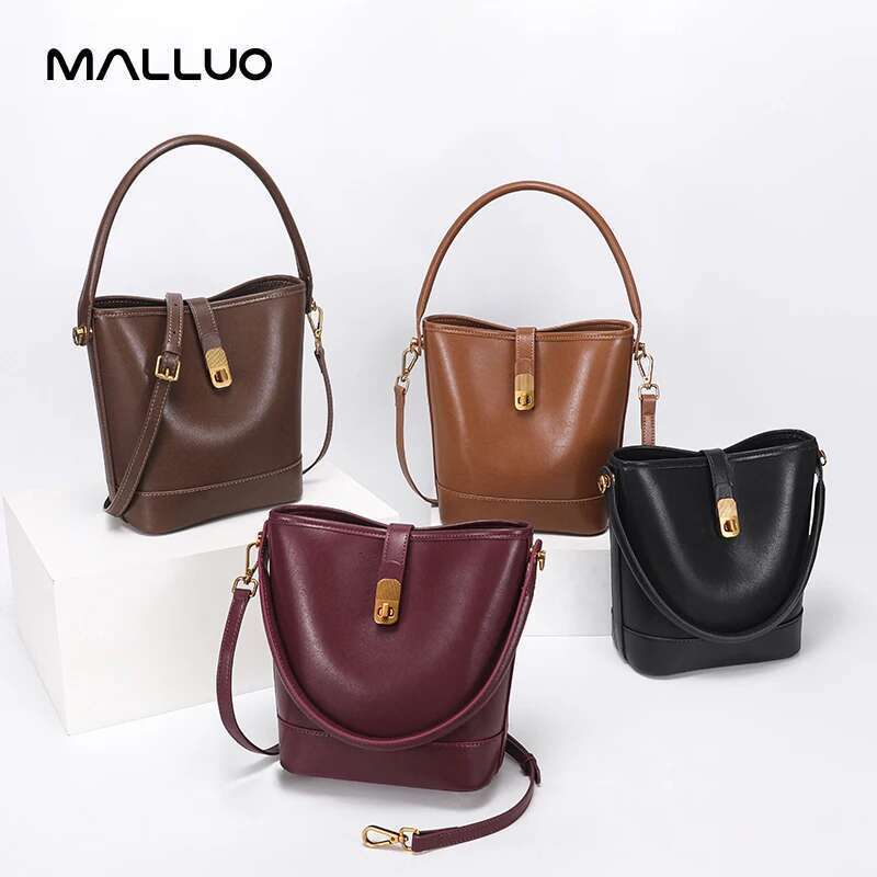 Women's Genuine Cow Leather Shoulder Bags Ladies Fashion Versatile Designer Crossbody Bag Female Bucket Handbags For Lady