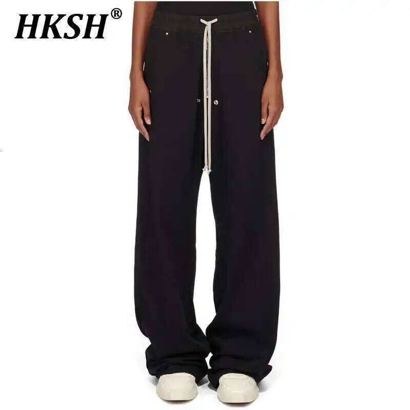 HKSH Spring New Dark RO Style Wide Leg Zipper Loose Straight Casual Pants For Men And Women Tide Chic Punk Fashion Cotton Hk0130