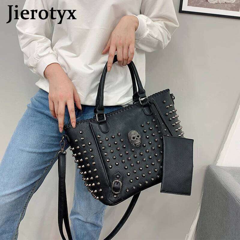 Designer Bag JIEROTYX Women Bags Leather Crossbody Bag Purse Skull Hangbag Great Quality Large Capacity Fashion Rivet Gothic Style Dropship