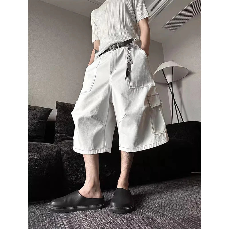 American Vintage Y2k 90s White Cargo Pants Mens Harajuku Oversized Baggy Summer Short Trousers Streetwear Korean Fashion Capris 250605