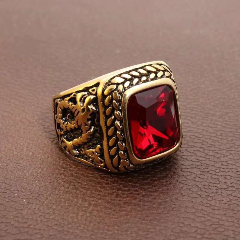 Popular 18k Gold-plated Titanium Steel Dragon Gemstone Ring Punk Style Rock Fashion Personality Stainless Steel Jewelry Ring