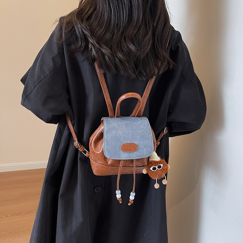 designer Vintage Versatile Denim Patchwork Backpack 2025 Autumn Winter New Trend Simple Casual Student Cute Shoulder Bag