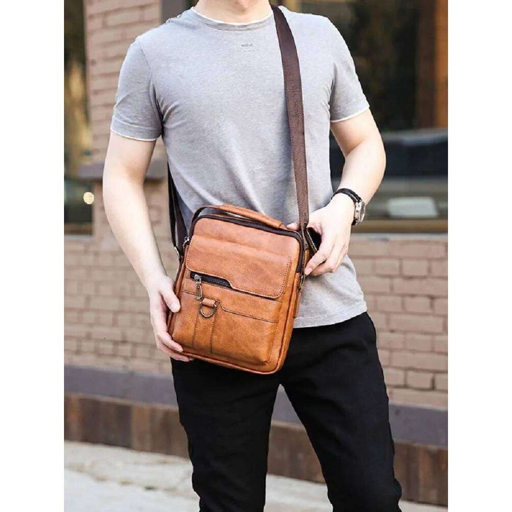 2025 New Men Leisure Commuter Shoulder Crossbody Fashion Male PU Handbag Vertical Large Capacity Leather phone Bag For men