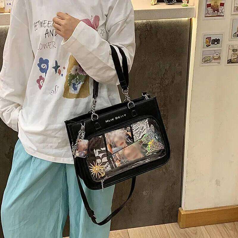 New Ita Bags Womens Shoulder Black Lolita Gothic Y2k Cute Tote Bag Transparent Jk Chains Square Large Capacity Handbag