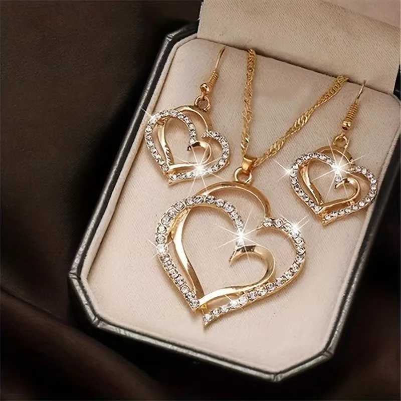 European and American popular heart-shaped pendant jewelry set peach-shaped necklace earrings Z250607