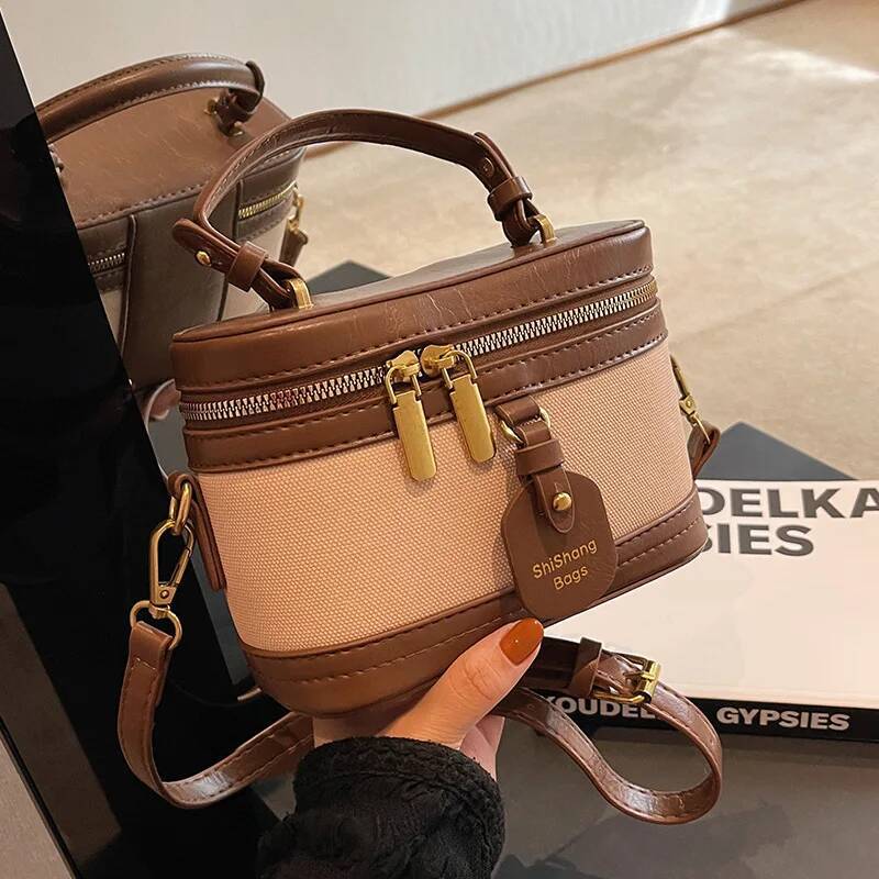 Women Portable Bucket Box Versatile Stylish Crossbody Bag High Quality Black Coffee Beige