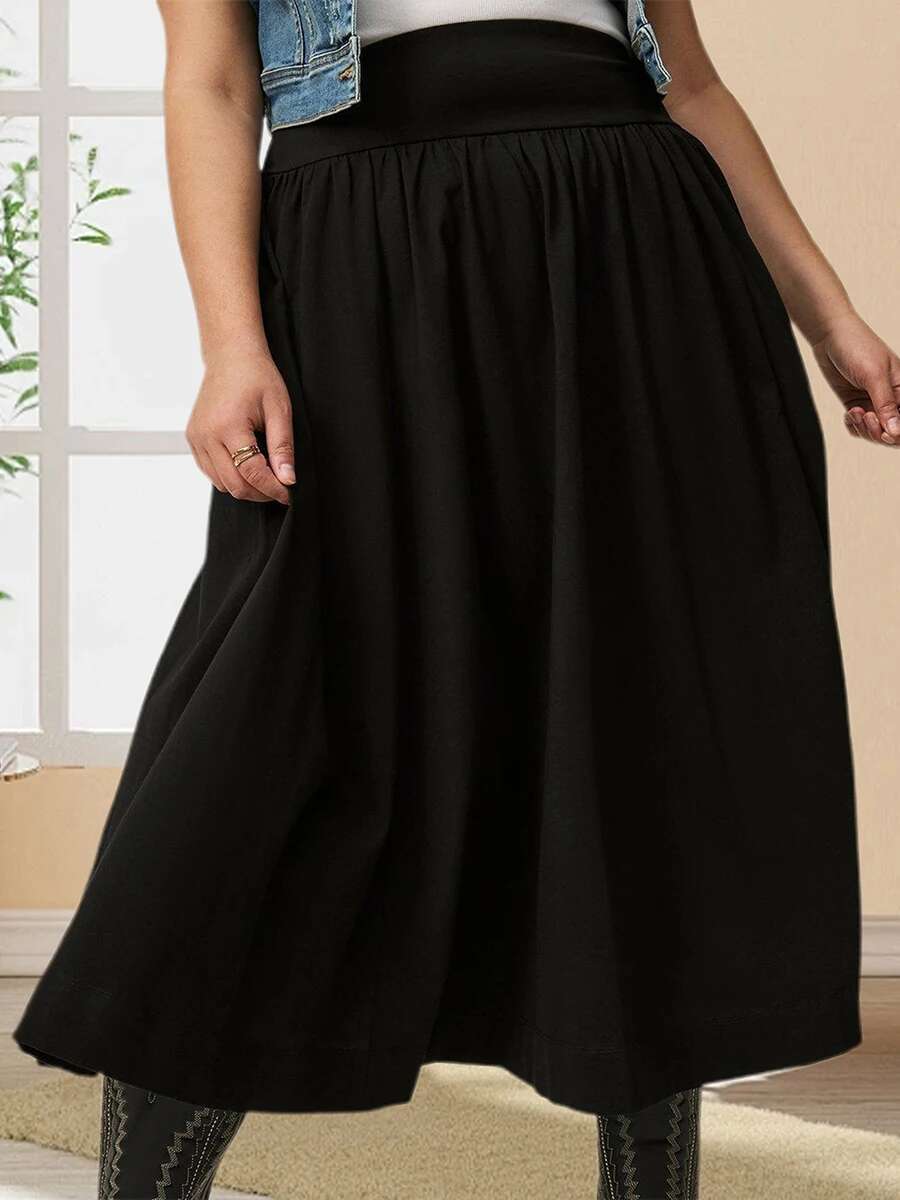 Womens Maxi Skirt Stylish High Waist A-line Pleated Solid Color Long Skirt for Chic Everyday Wear