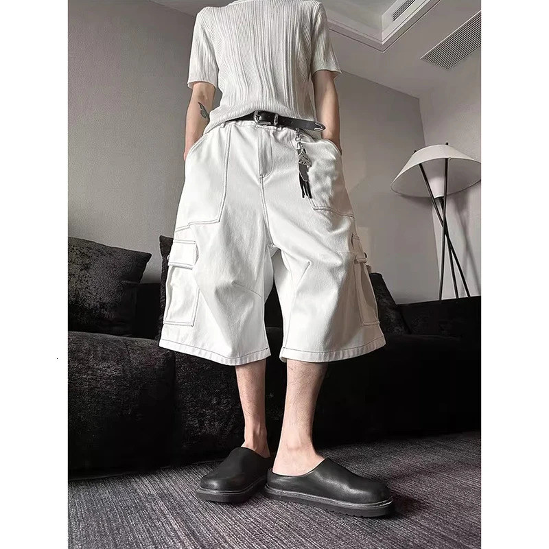 American Vintage Y2k 90s White Cargo Pants Mens Harajuku Oversized Baggy Summer Short Trousers Streetwear Korean Fashion Capris 250605