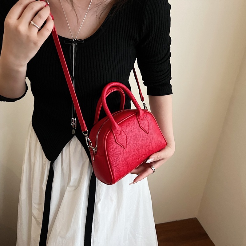 designer High-End Handbag for Women 2025 New Fashion Trend Bowling Bag Textured Lychee Pattern Shoulder Crossbody Bag