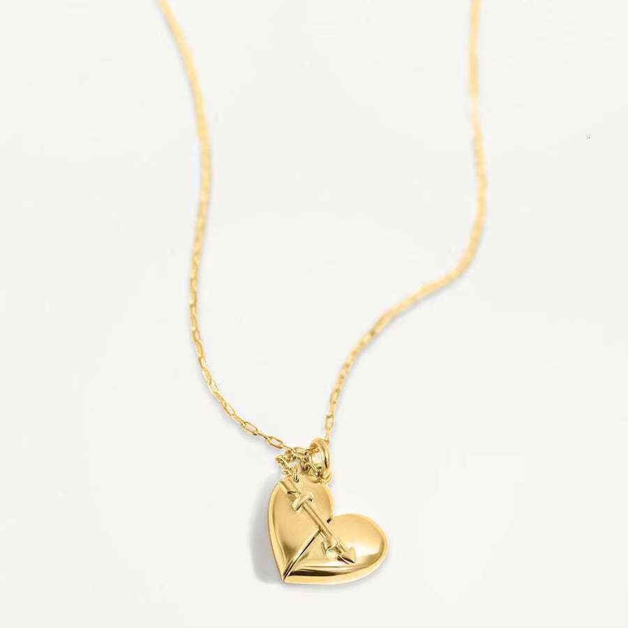 2024 14k Gold Plated Qiu Bite Arrow Heart Envelope Cuban Link Heart Necklace for Woman