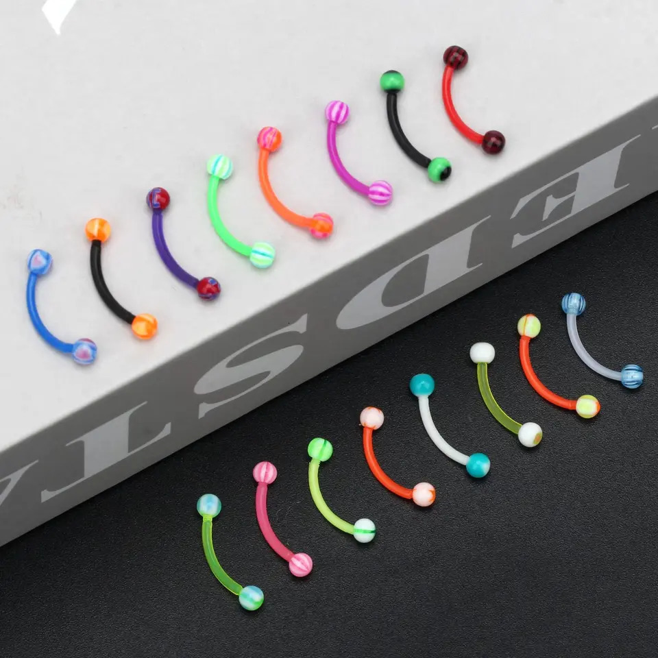 16G Women Colorful Ball Acrylic Flexible Curved Bar 8mm Eyebrow Rings Tragus Piercing Jewelry For Men Sports 5103050100Pcs 250606