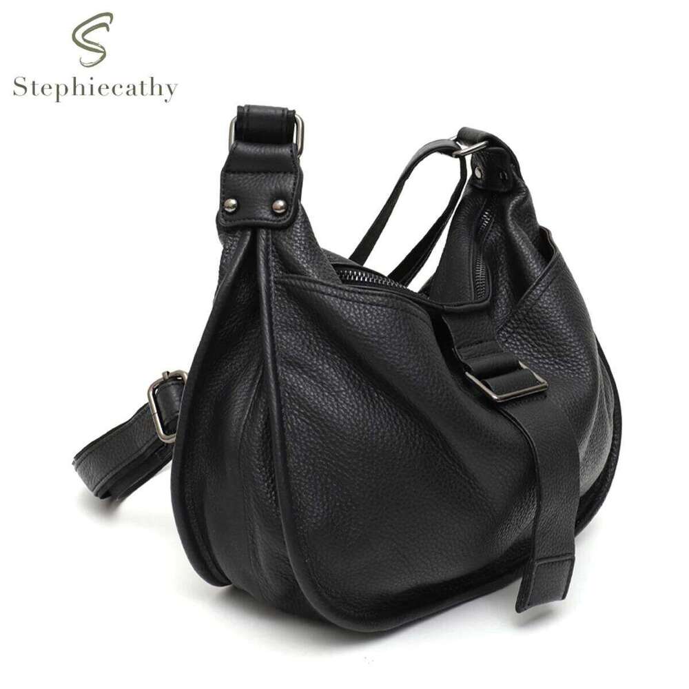 Women Design Style Genuine Leather Shoulder Bag Multi Pockets Casual Daily Slouchy Preppy Chic Handbag Messenger Satchel Purse
