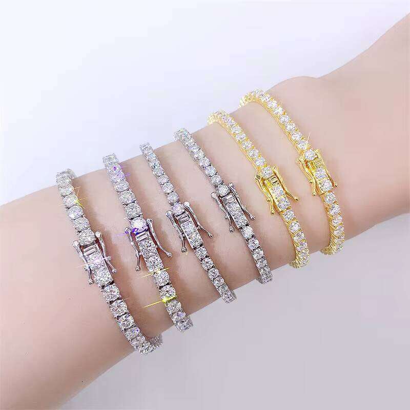 Hip Hop Tennis Chain Moissanite Bracelet Unisex Sterling Sier Versatile Sizes 2mm-5mm for Male & Female