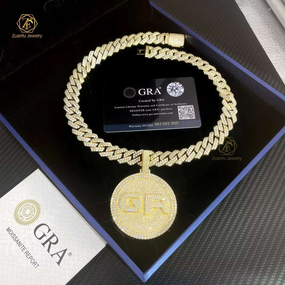 Iced Out Diamond Chain 8mm 10mm 12mm Prong Miami Moissanite Cuban Link Chain and Pendant Memory Photo for Men Rapper