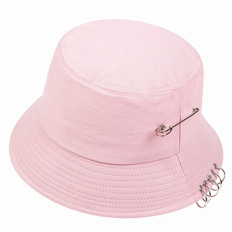 Solid Color iron pin rings personality Bucket Hat cap for unisex women men cotton fishermen caps 250605