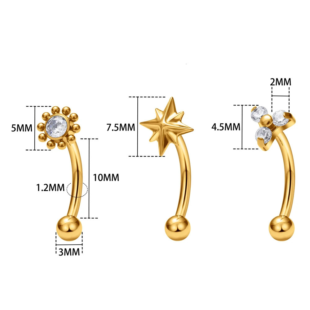G23 ASTM36 Piercings Eyebrow Internal thread Body Jewelry For Women zircon Earring 250606
