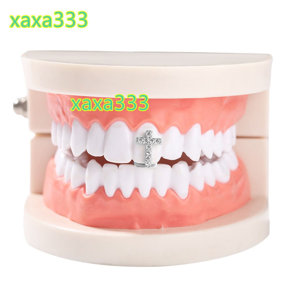 Personalized gold braces, unisex micro-set diamond cross single tooth dental appliance, 925 silver body jewelry, party or gift