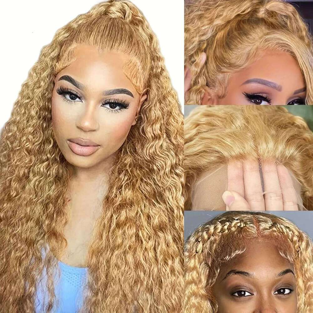 NAMM 200% Density #27 Honey Blonde 13x6 Frontal 13x4 Lace Front Human Hair Wig Deep Curly Wigs