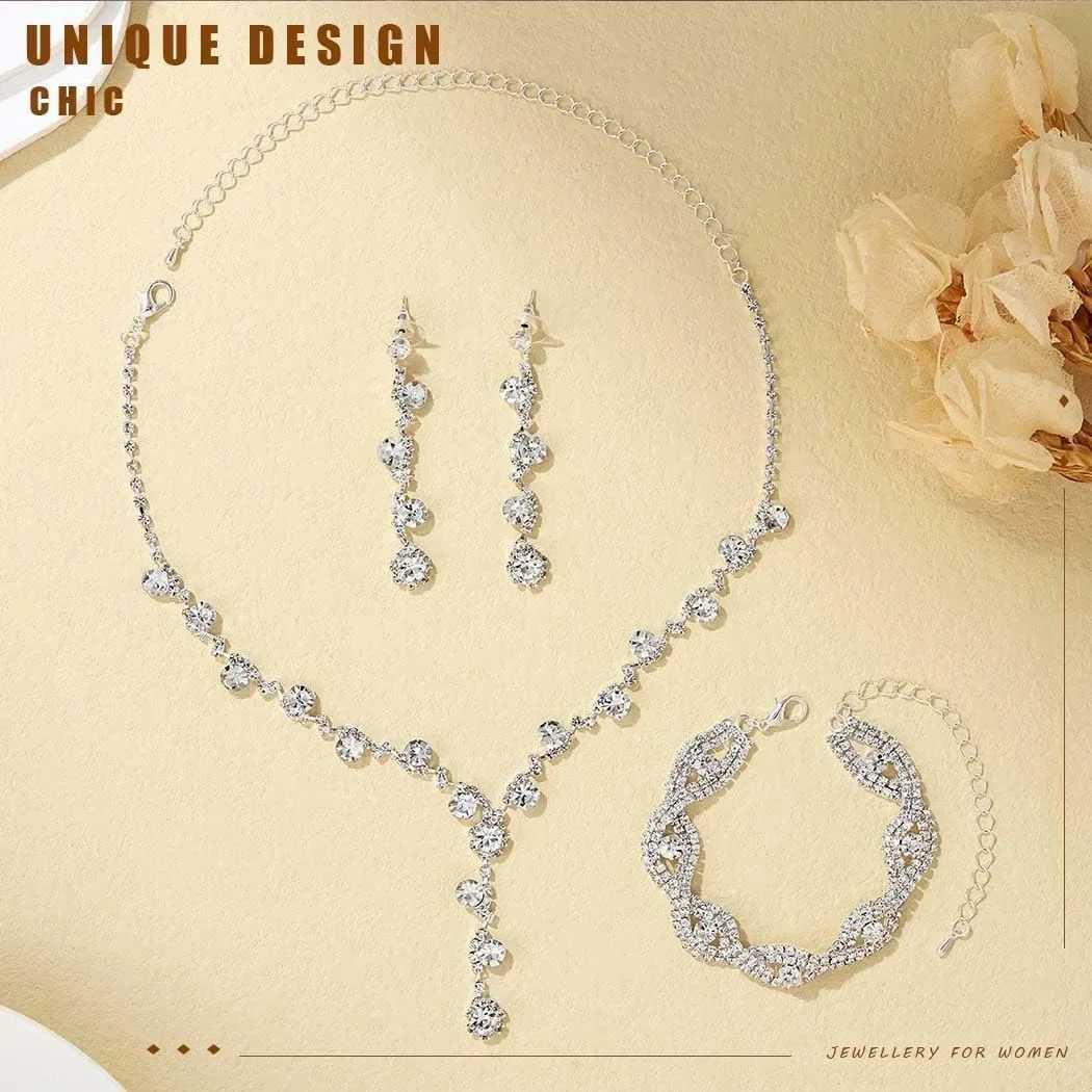 Jewelry Set for Women Rhinestone Earrings Silver Earring Necklace Party Prom Wedding Earrings Jewelry for Women Z250607