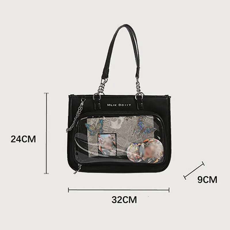 New Ita Bags Womens Shoulder Black Lolita Gothic Y2k Cute Tote Bag Transparent Jk Chains Square Large Capacity Handbag