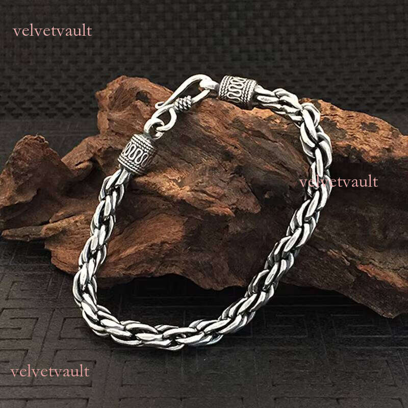 Sterling Sier Men's Punk Rock Style Twisted Braided Unisex Personality Bracelet