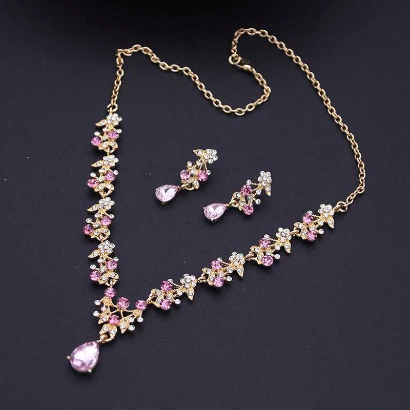 Exquisite Dangle Earrings and Necklace for Women Bridal Jewelry Set Flower Design Shining Rhinestone Necklace set Wedding Z250607